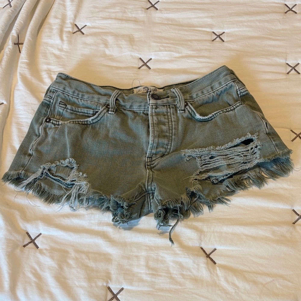 We The Free distressed gray green Jean Shorts
